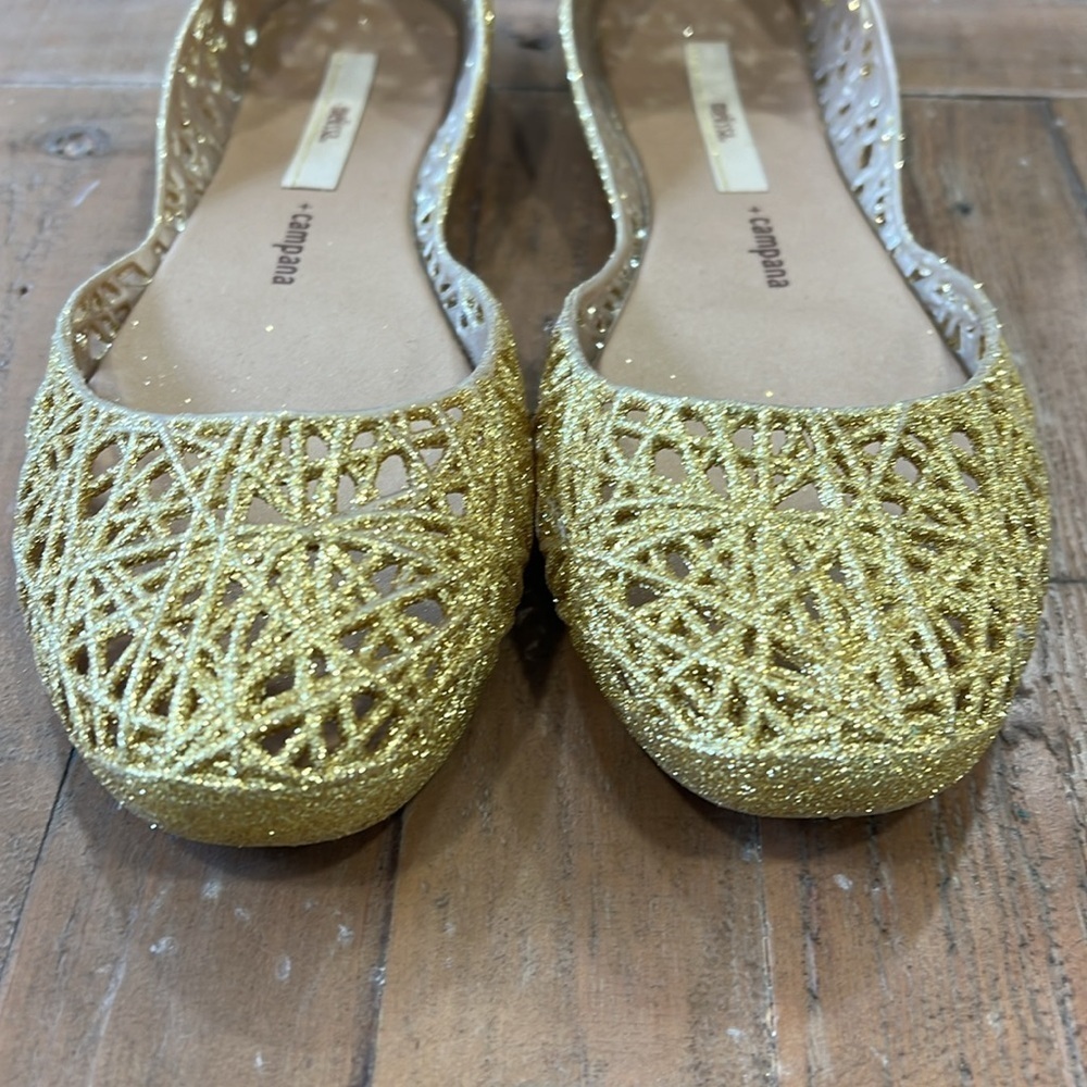 Melissa + Campana metallic gold glitter jelly flat shoes - Picture 3 of 7